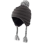 Home Prefer Toddler Girls Boys Sherpa Lined Knit Kids Hat with Earflap Winter Hat