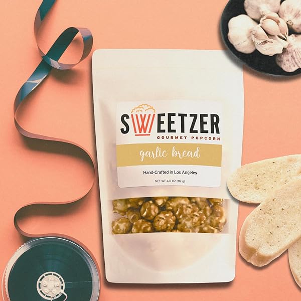 SWEETZER GOURMET POPCORN GARLIC BREAD, AUTHENTIC FIRST OF ITS KIND FLAVOR MADE WITH REAL INGREDIENTS, PERFECT SNACK FOR PARTIES AND MOVIE NIGHTS