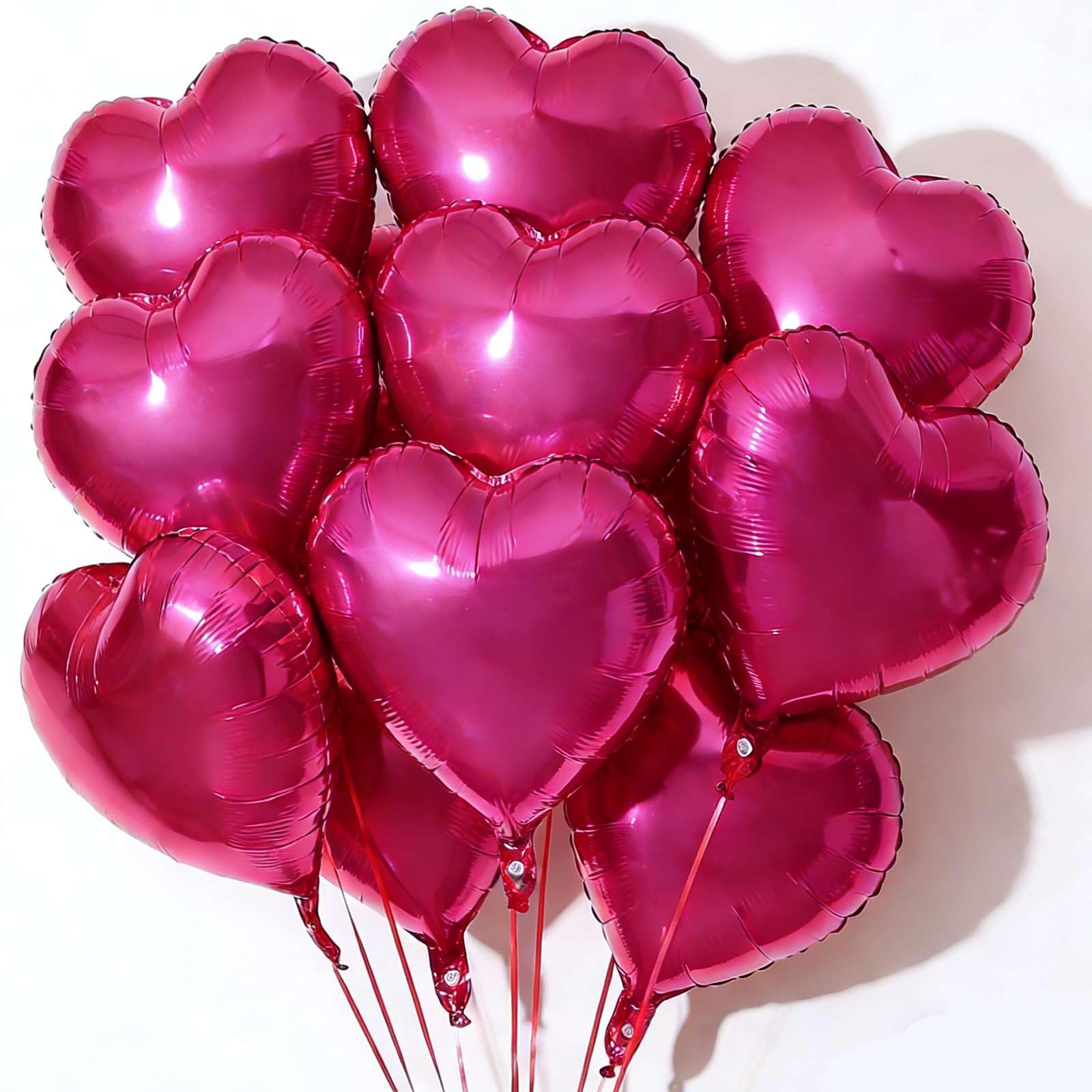 Photo 1 of 10Pcs Hot Pink Foil Heart Shaped Balloons 18 Inch for Baby Shower, Wedding, Valentine Decorations - Love Party Decorations