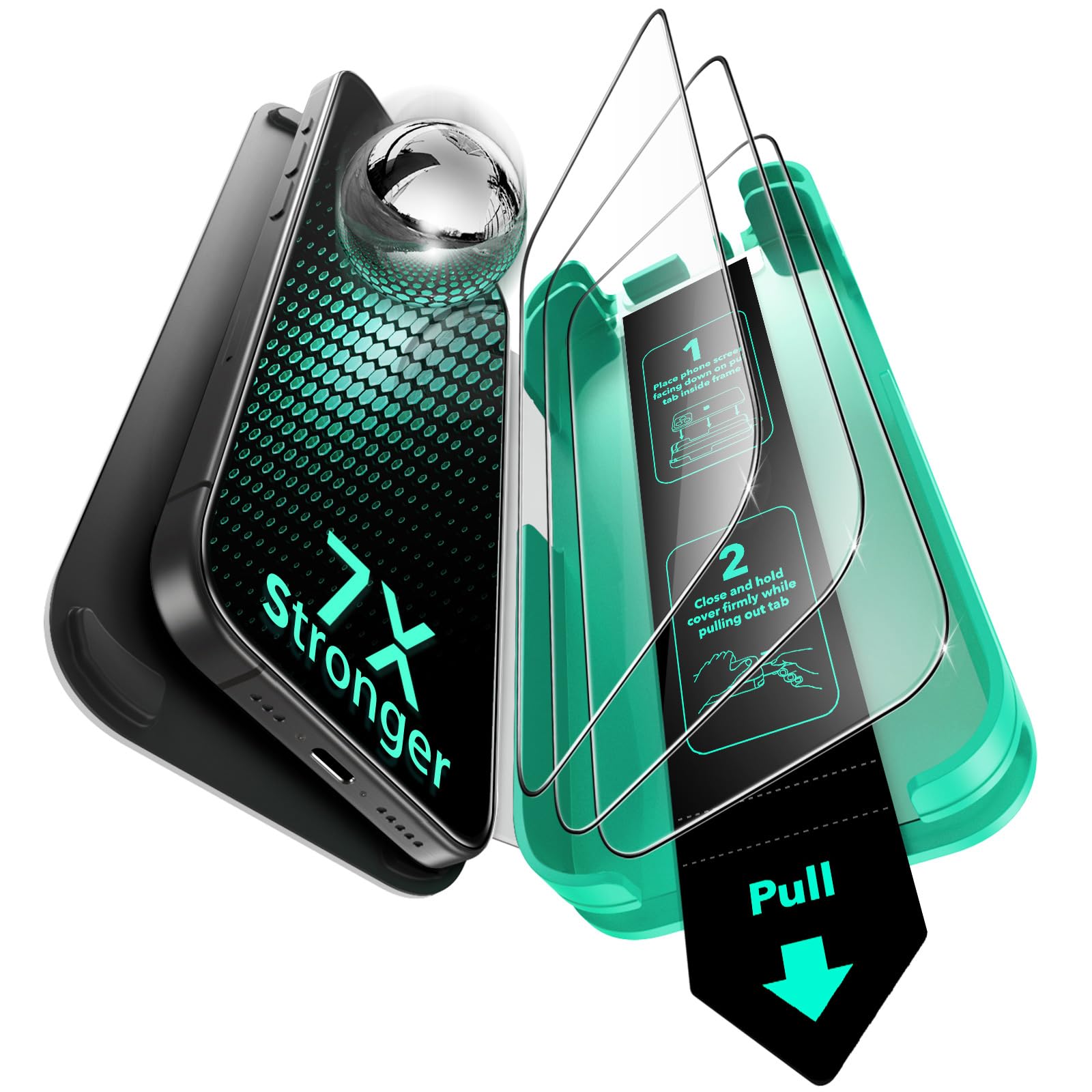 ESR 3 Pack 9H+ Glass for iPhone 15 Pro Max Screen Protector, [Military Grade Shatterproof & Longest Durable] Full Coverage Tempered Glass with Updated Easy Installation Tool