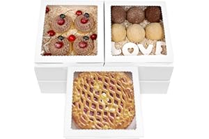 Capkyke 12pcs 9x9x2.5 Inch Pie Boxes White Bakery Boxes Cake Boxes with Window for Pies, Donuts, Cookies, Muffins, Chocolates, Party