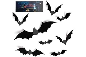 TDHDIKE Halloween Decorations Bats Wall Decor Halloween Party Decorations Indoor Outdoor Decor Supplies, 64 Pcs Reusable PVC 3D Black Bats Stickers for Creepy Home Bathroom Decor