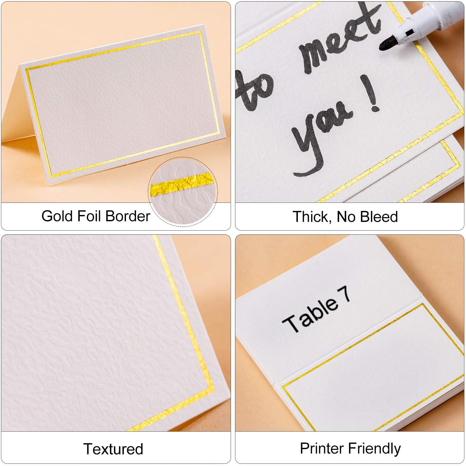Toncoo 100Pcs Premium Place Cards, Small Table Cards with Gold Foil Border, Escort Cards, Name Cards, Wedding Place Cards for Wedding, Table, Dinner Parties, Seating Cards, 2" x 3.5": Home & Kitchen
