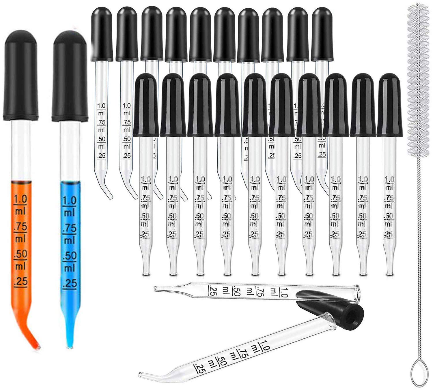 RUNCCIYUN 20 Pack Pipettes Dropper,1ml Glass Droppers, Bent & Straight