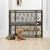MYPET Paws Portable Pet Gate: 26-40" Wide Expandable, Pressure Mounted No Tools Needed, Durable Dog Gate for Doorways, Made in USA, 23" Tall, Fieldstone Gray