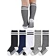 EPEIUS Knee High Socks with Non-Slip Grip Toddller Athletic Stripe Team Tube Socks Kids Boys Girls 5-Pack