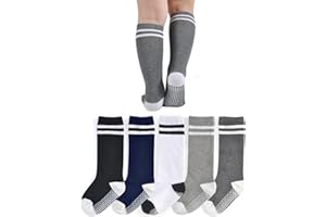 EPEIUS Knee High Socks with Non-Slip Grip,Toddler Athletic Stripe Team Tube Socks Kids Boys Girls 5-Pack