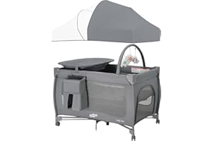 Pamo Babe Pack and Play 1-Second Setup 4-in-1 Portable Crib for Baby with Bassinet, Mosquito Net, Changing Table & Toy Arch
