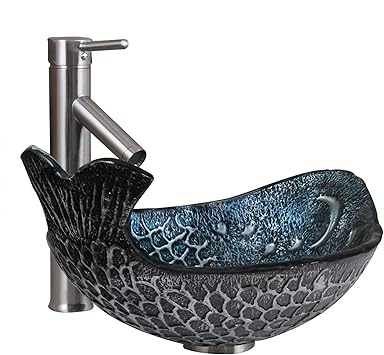 Elite Pacific Whale Pattern Tempered Glass Bathroom Vessel Sink