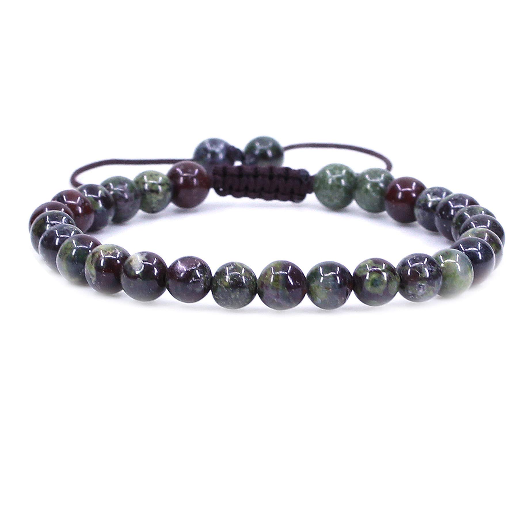 CHENYUE Natural Dragon Blood Jasper Gemstone 6mm Round Beads Adjustable Bracelet 7" Unisex