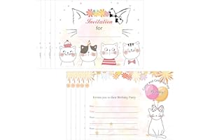 wootile Birthday Invitation Cards with Envelopes 24 Pcs Kids Cat Birthday Party Invitation Card 5.5 x 4.25 inch Happy Birthda