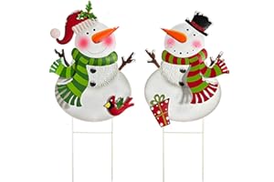 ABELOTS Outdoor Christmas Decorations,2 Pack Snowman Garden Stakes Decoration, Metal Holiday Yard Art, Winter Outdoor Decor, Metal Garden Lawn Decor for Xmas Pathway Patio
