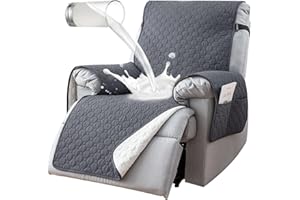 TOVVRE 100% Waterproof Recliner Chair Covers That Stay in Place, Non-Slip Recliner Cover with 5 Pockets, Elastic Straps, Washable Reclining Chair Protector for Kids, Pets, Dogs, Gray