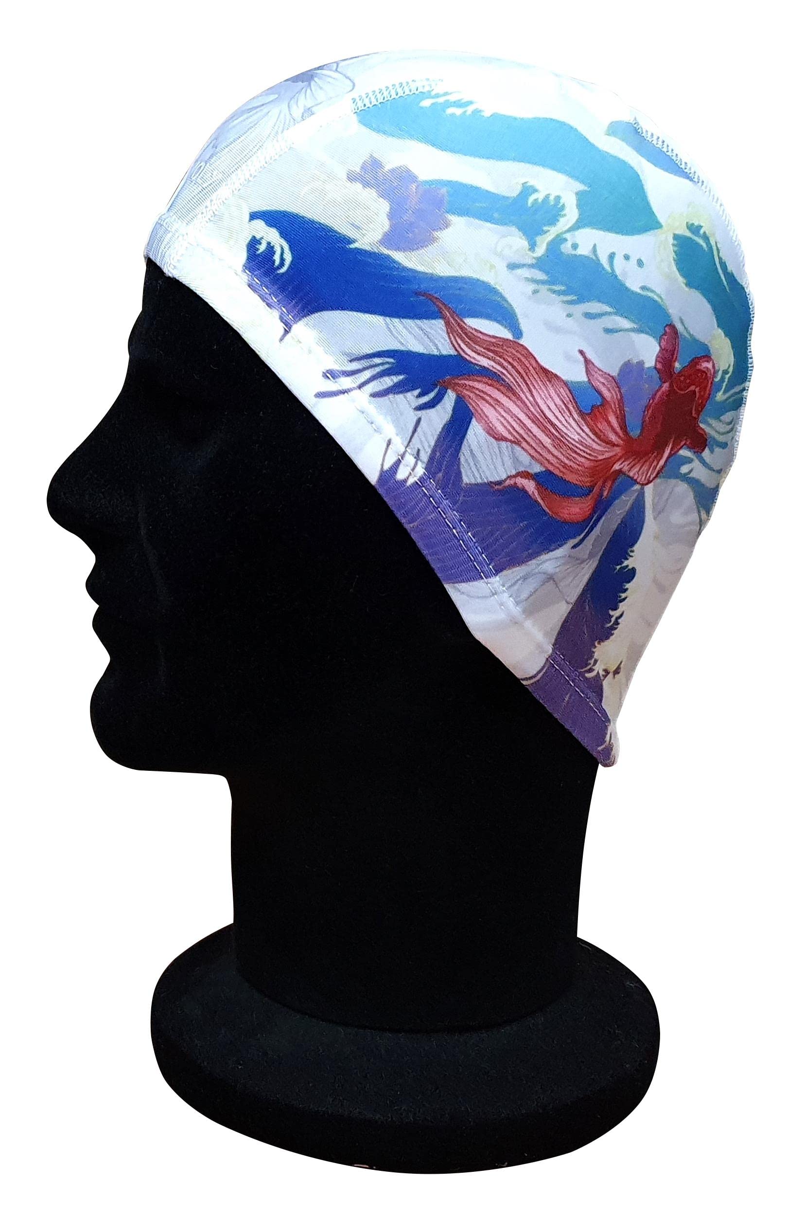 Blue Reef Stunning Asian Oriental Art Inspired Graphic Designs Spandex Elasticated Pull On Swim Cap For All Ages 3+ Years (Siamese Fighter White)