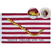 Flagolden Embroidered Dont Tread On Me 1st Navy Jack Flag 3x5 Feet Double Sided Red Rattle Snake Gadsden American Flags with 2 Brass Grommets, Heavy Duty Original First Navy Jack Flags for Outside Use