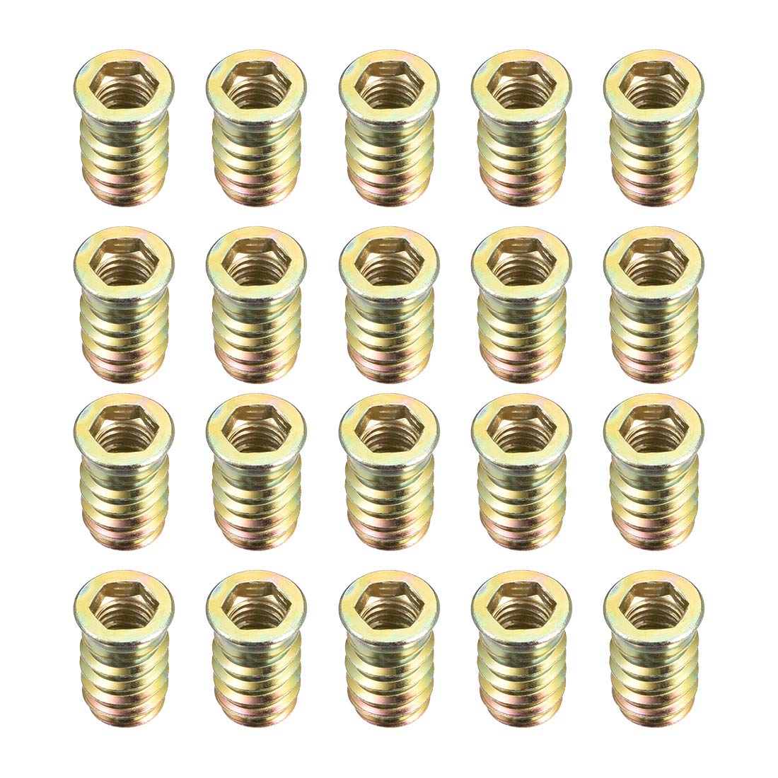 sourcing map Wood Furniture M10x25mm Threaded Insert Nuts Interface Hex Socket Drive 20pcs