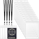 Patelai 50 Pcs 4 x 5.5 Inch Clear Passport Holders with Lanyard Extra Large PVC Card Holder Waterproof Name Badge Holder for Cruise Vacation Credit Card Plane Ticket Receipt (Black)