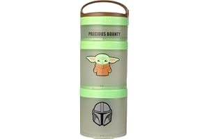 Whiskware Star Wars Stackable Snack Containers for Kids and Toddlers, 3 Stackable Snack Cups for School or Travel, Baby Yoda Grogu and the Mandalorian Helmet