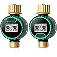 [2 Pack] RESTMO Water Flow Meter, 360° Rotatable Control Panel and Brass Inlet & Outlet, Measure Gallon/Liter Consumption and Flow Rate, for Garden Hose Nozzle Watering, RV Water Tank Filling