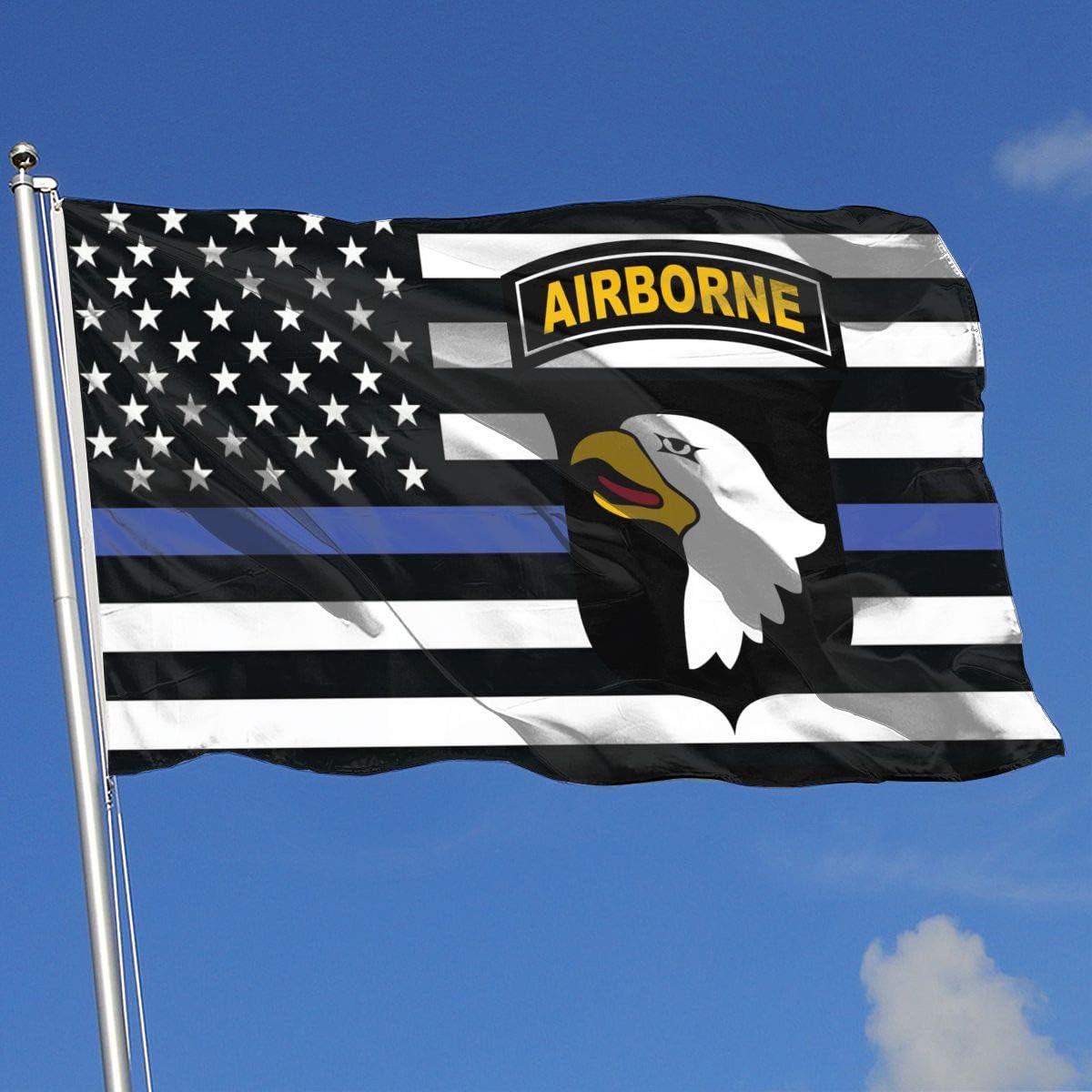 Juhucc Thin Blue Line Army 101st Airborne Division Flag 3x5 Ft Garden Flag Banner Decoration Outdoor Flag