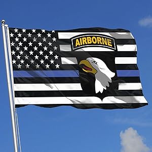 Juhucc Thin Blue Line Army 101st Airborne Division Flag 3x5 Ft Garden Flag Banner Decoration Outdoor Flag