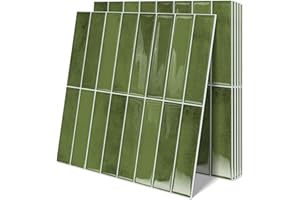 MOONFUN 10 Sheets Upgraded Thicker Design Subway Tile Peel and Stick Backsplash,12”×12”Self Adhesive Wall Tiles Stick on Back Splash for Kitchen,Bathroom,Camper(Green)