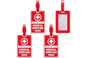 Klyrith 4 Pack Medical Supplies Inside Tag with Name ID Card, Handle with Care Alert Luggage Tag for Travel Suitcase or Bags, Easy to Identify, Suitable for Diabetic Supplies, Respiratory Devices, Red