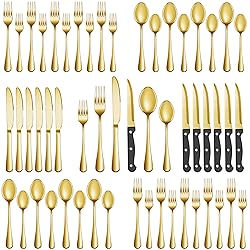 48 Pcs Gold Silverware Set with Steak