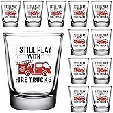 Mimorou 12 Pcs 1.5 oz Funny Firefighter Shot Glasses Firefighter gifts for Men Still Play with Fire Trucks Shot Glass