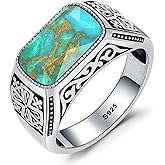Yaresul 925 Sterling Silver Rings for Men, Teal Turquoise|Simulated Black Onyx Rings for Men Rings Bezel Setting Cross|Celtic Dragon|Greek Key Fashione Ring Jewelry Gift for Father Size 8-12