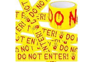 RUIZHUO Halloween Decorations Tape, 3Inch x 82Feet Scary "Do Not Enter" Yellow & Red Hazard Warning Fright Barricade DIY Caution Tape for Spooky Indoor & Outdoor Decor, Party Supplies, Doors, Danger Zones