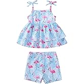 Kucnuzki Baby Girl Two Piece Swimsuit Toddler Bathing Suit Summer Beach Ruffle Tankini Bikini Set Swimwear for Kids