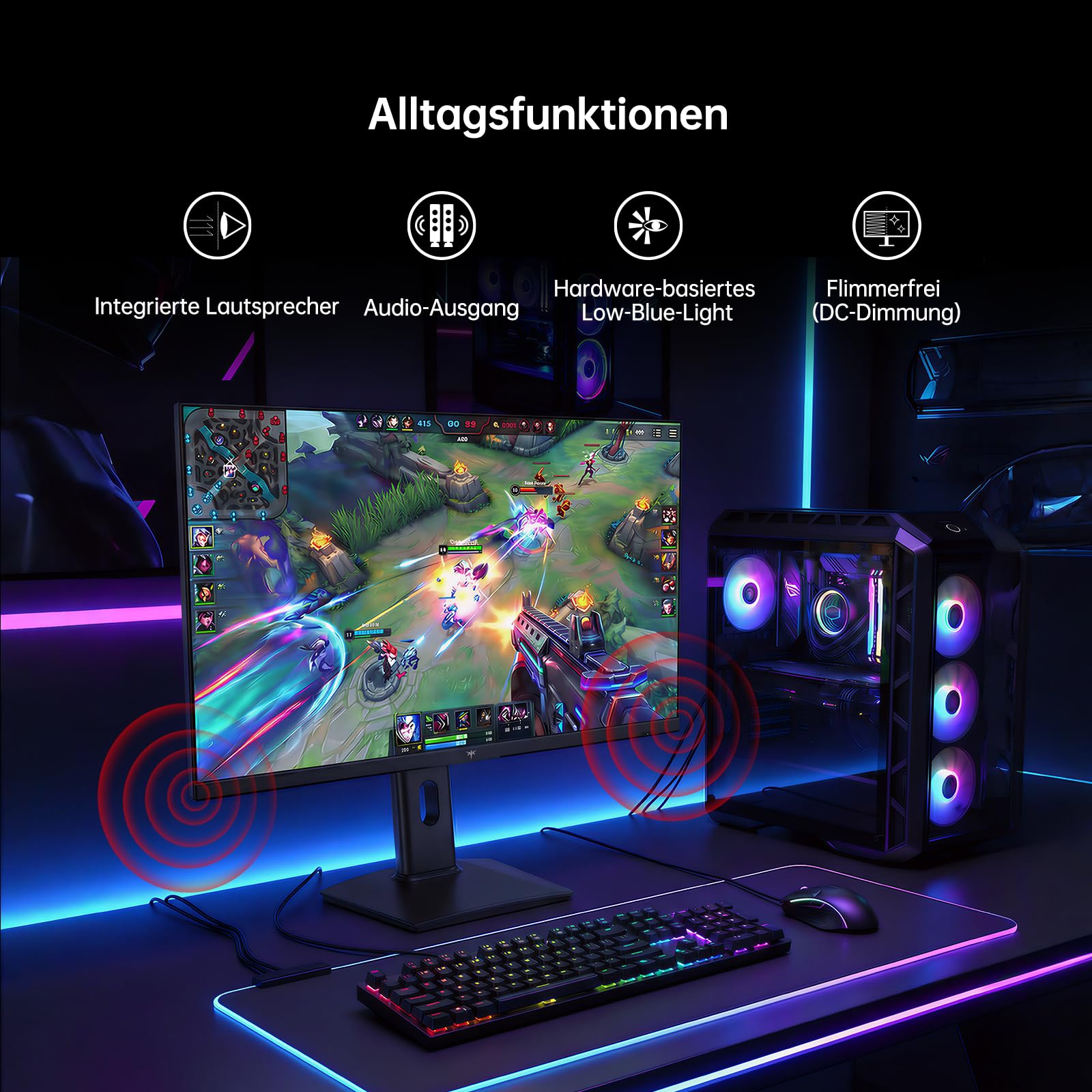 KTC Gaming Monitor 27 Zoll, QHD 2560×1440, 200Hz (OC 210Hz), Fast IPS, 1ms Reaktionszeit, HDR400, Adaptive Sync, 10-Bit Farbe, Höhenverstellbarer Stand, 2×DP 1.4, 2×HDMI 6