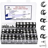 NICALAS 134 PCS Cable Clamps Kit, Stainless Steel Rubber P Clamp Assortment | 5 Common Sizes,304 stainless steel with rubber cushion, includes screws