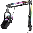 FIFINE Gaming Microphone Kit, XLR/USB Dynamic PC Microphone with Boom Arm for Podcast Recording, RGB Streaming Mic Set with S