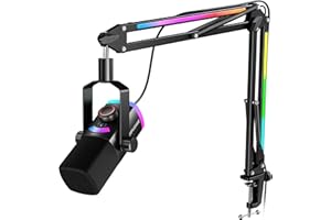 FIFINE Gaming Microphone Kit, XLR/USB Dynamic PC Microphone with Boom Arm for Podcast Recording, RGB Streaming Mic Set with S