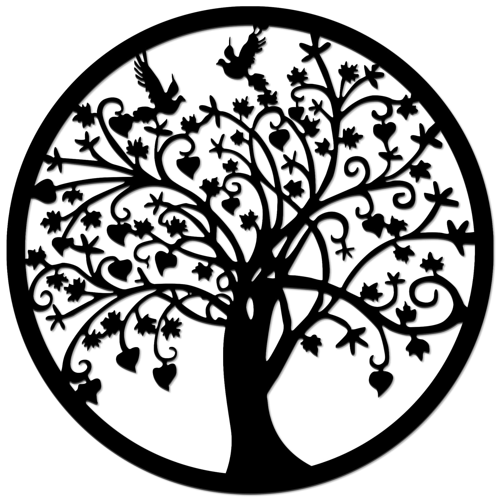 Metal Tree of Life Hanging Wall Art Decoration 30cm Openwork Sculpture Ornament, Outdoor Tree Life Silhouette Round Plaque Decor for Living Room, Hallway, Fence, Garden