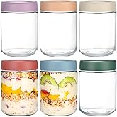 Artcochan Overnight Oats Containers with Lids 16 oz Glass Jars 6 Pack Glass Mason Jars with Airtight Lids, Perfect for Oats, Yogurt, Chia Pudding