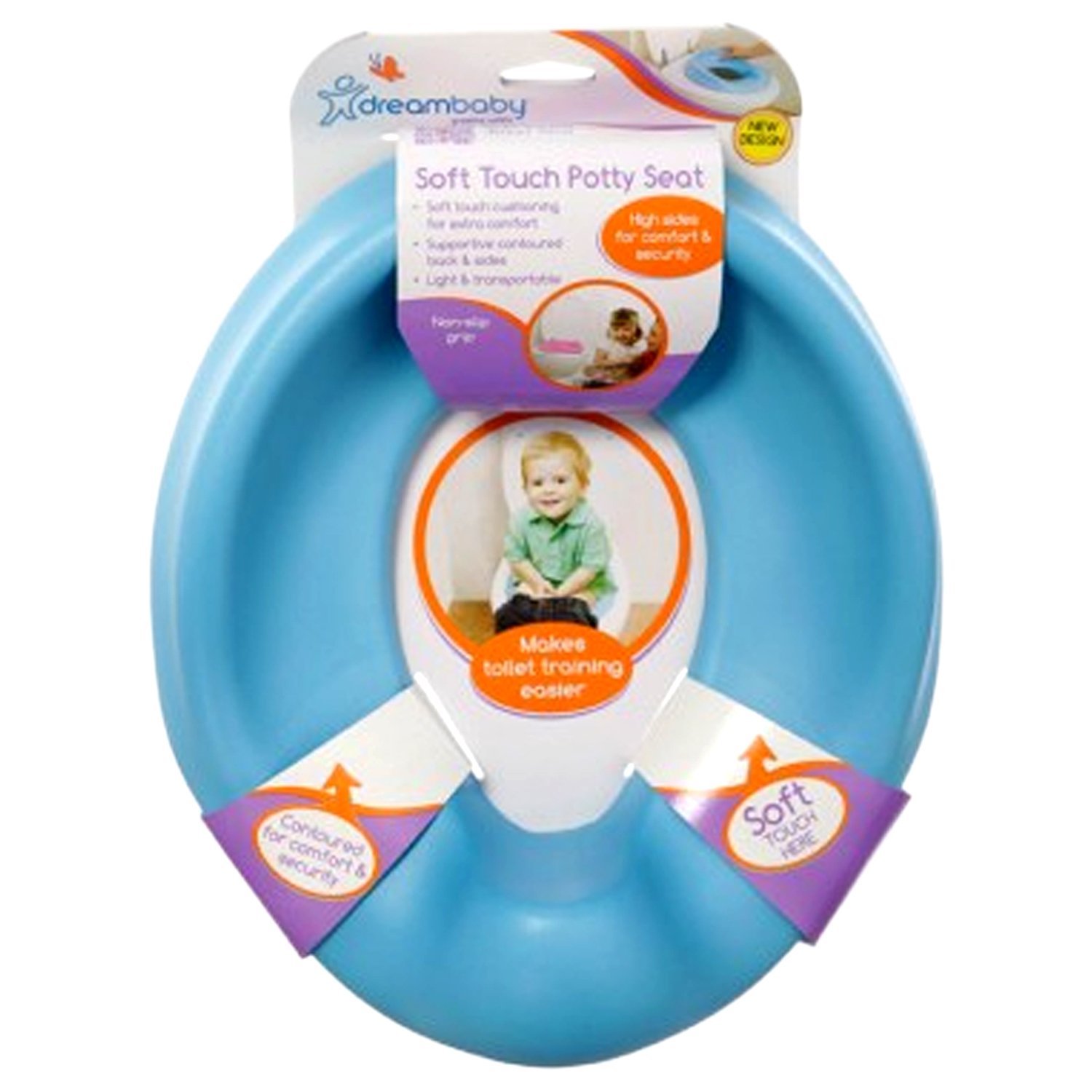 Dreambaby Soft Touch Comfy Potty Toilet Training Seat - with Supportive Contoured Shape Design - 32cm x 6cm x 26cm - Blue - Model F675