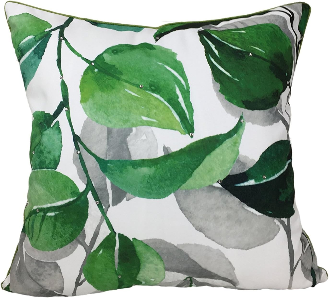 Water-color Print Tropical Leaf Throw Pillow Case for Sofa, Embelished with Beads, Contrasted Welt, 20"X20", 1PC (Deep Summer)