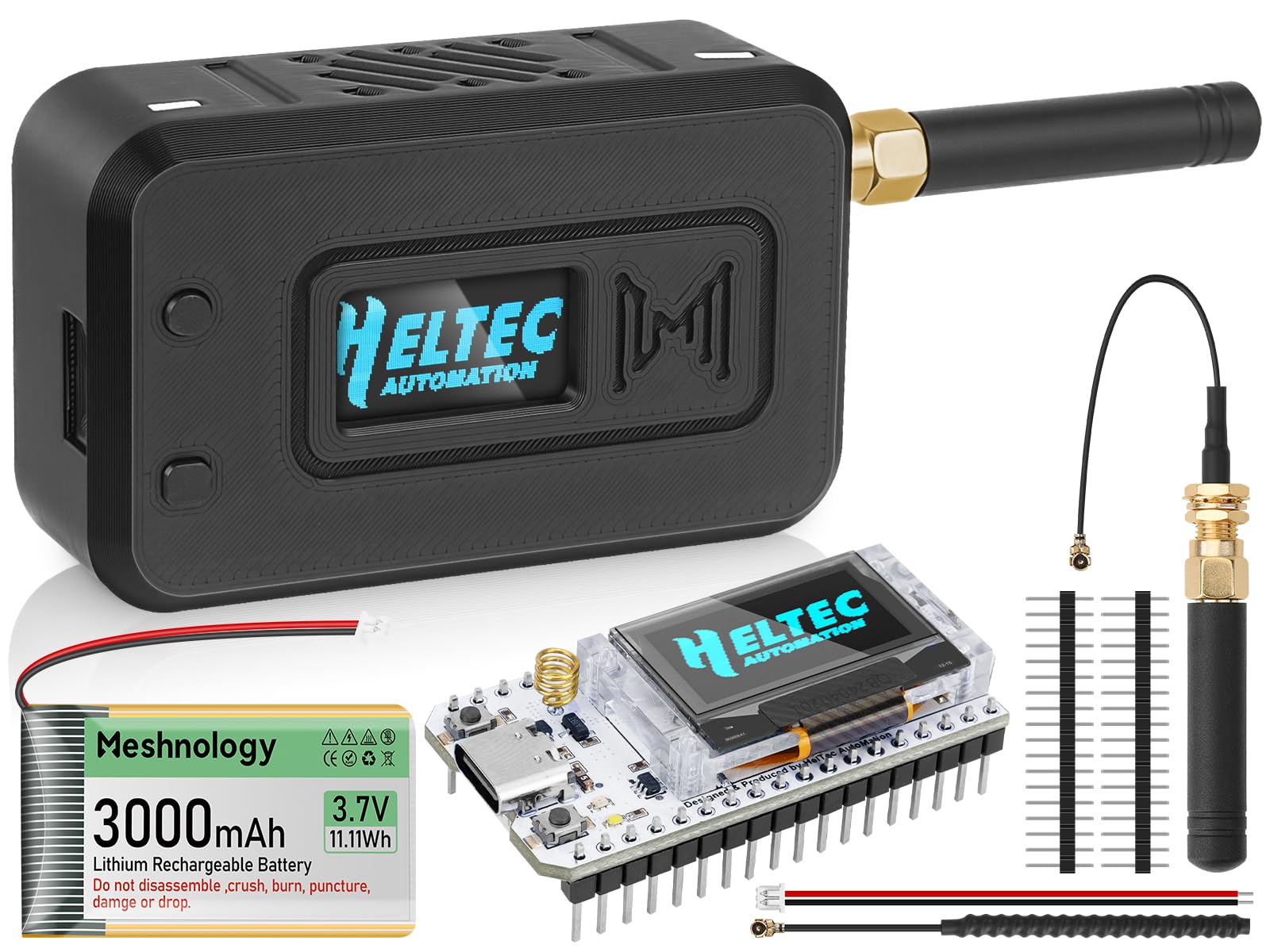 Photo 1 of 1 Set ESP32 LoRa V3 Module Board with 915 MHz Antenna + 3000mAh Battery + Protect Case - Integrated WiFi Bluetooth SX1262 CP2102 0.96” OLED Display Type C for Arduino Lora Meshtastic IOT (N35, Black)