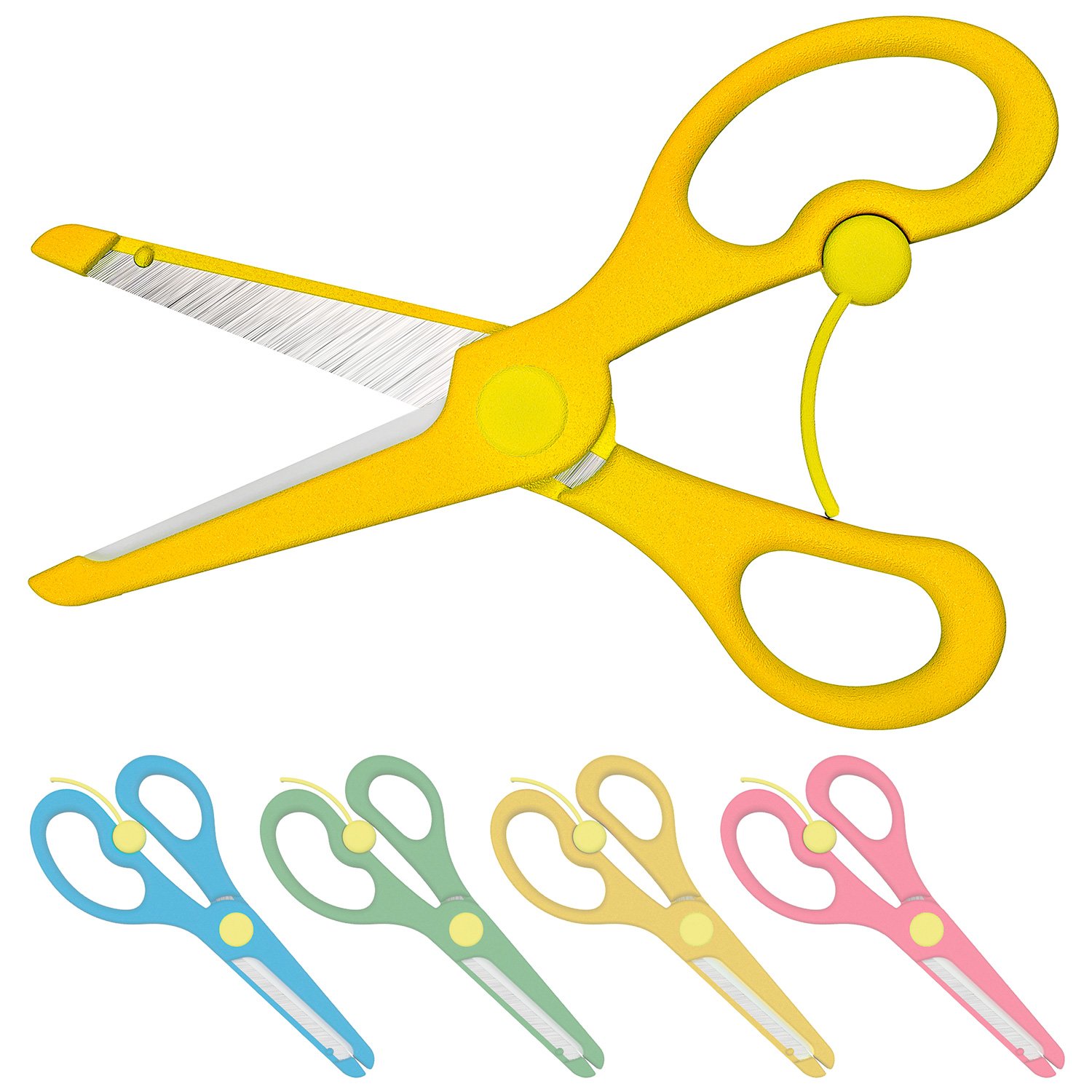 Scissors with Safety Device | Yellow Scissor for Kids with Metal Blade and Plastic Coating | Suitable for Ages 1 and Up