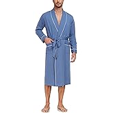 EA'S SECRET Men's 100% Cotton Robes Lightweight Long Sleeve Kimono Bathrobe Soft Over the Knee Sleepwear