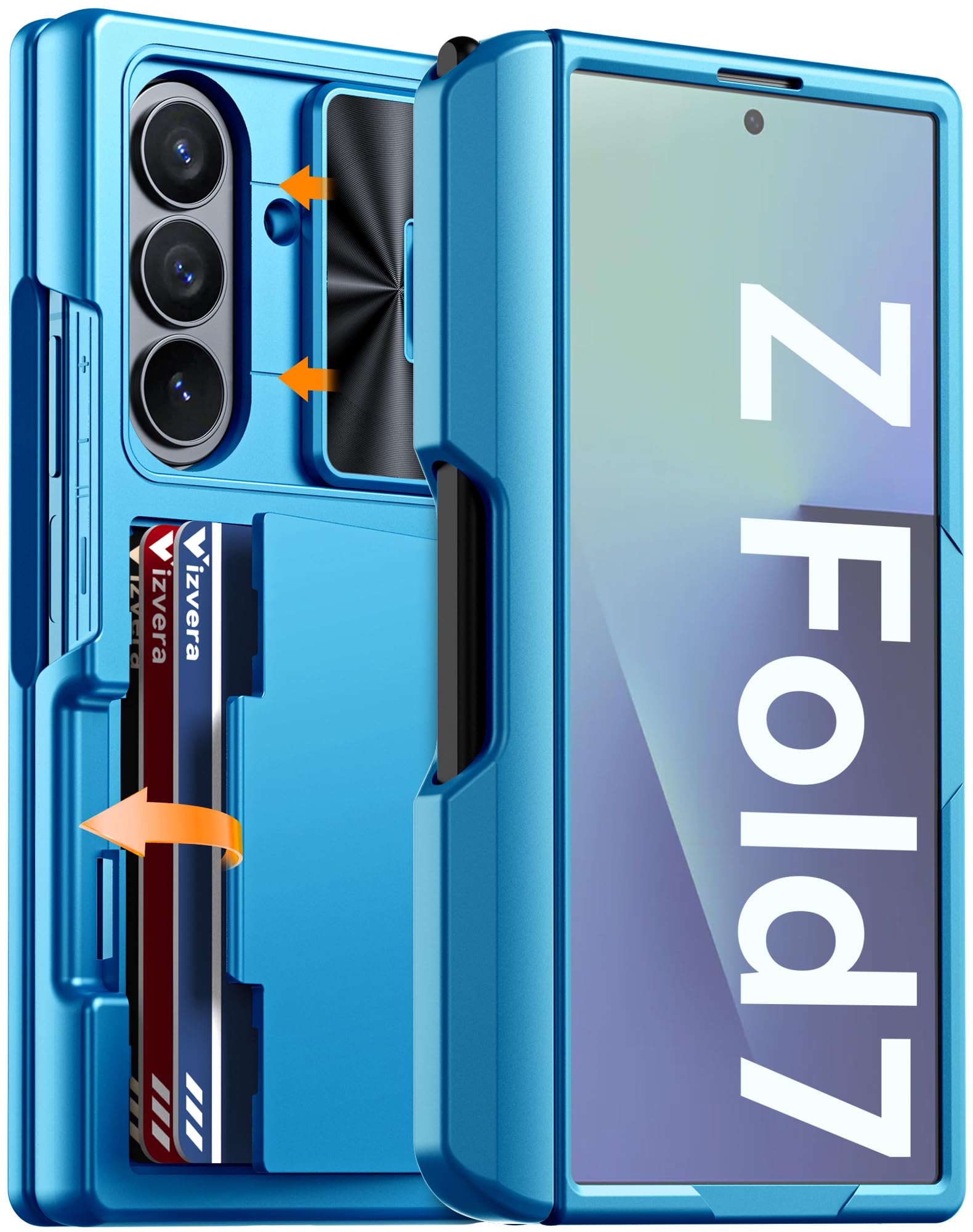 Photo 1 of Vizvera for Samsung Galaxy Z Fold 7 Case RFID Wallet with Cards Holder [S Pen Included] [Camera Cover] Shockproof Silicone Protective Phone Case for Z Fold 7 2025(Lake Blue)