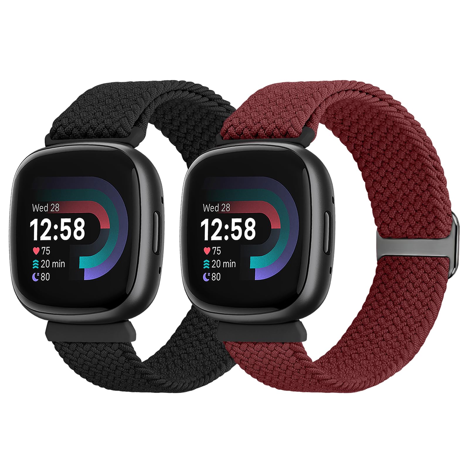 SHIJZWD 2Packs Elastic Braided Straps Compatible with Fitbit Versa 4/3, Adjustable Stretchy Nylon Replacement Band for Fitbit Sense 2/3/4