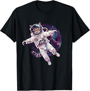 Cat Astronaut Space Funny Kitten Graphic T-Shirt