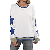 ABYOVRT Women Oversized Sweatshirt Star Graphic Drop Shoulder Sloutchy Fit Pullover Tops Y2k Long Sleeve Shirt