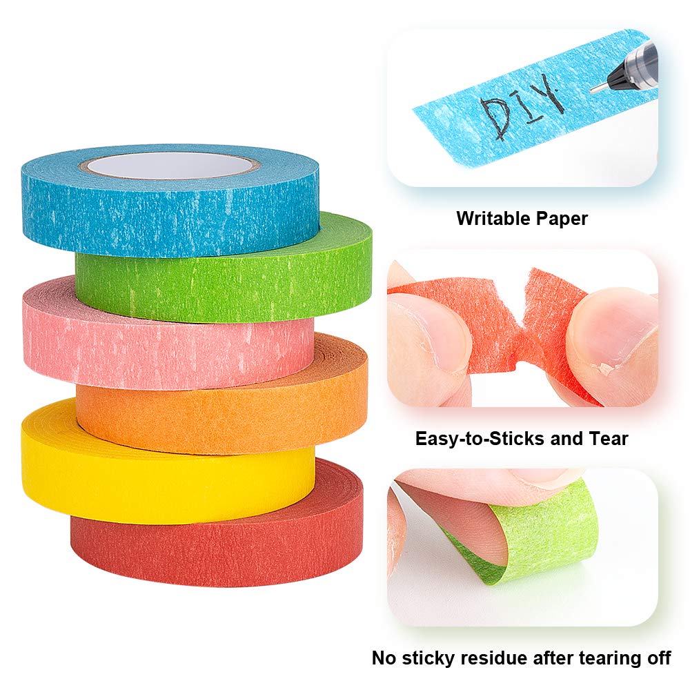 Colored Masking Tape, 6 Rolls of 21.87 Yards×0.59 Inch Crafts Labeling Paper Tape, Colorful Marking Painters Tape for DIY Art Supplies, Home Decoration, Office or Teaching Supplies, Classification.: Industrial & Scientific