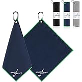 Qflrgon 3 Pack Golf Towel(16" X 16"), Top-Tier Microfiber Super Absorbent Golf Towels for Golf Bags, Premium Waffle-Pattern Embroidered with Carabiner Clip, Golf Accessories (3 Classic Colours)