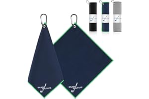 Qflrgon 3 Pack Golf Towel(16" X 16"), Top-Tier Microfiber Super Absorbent Golf Towels for Golf Bags, Premium Waffle-Pattern Embroidered with Carabiner Clip, Golf Accessories (3 Classic Colours)